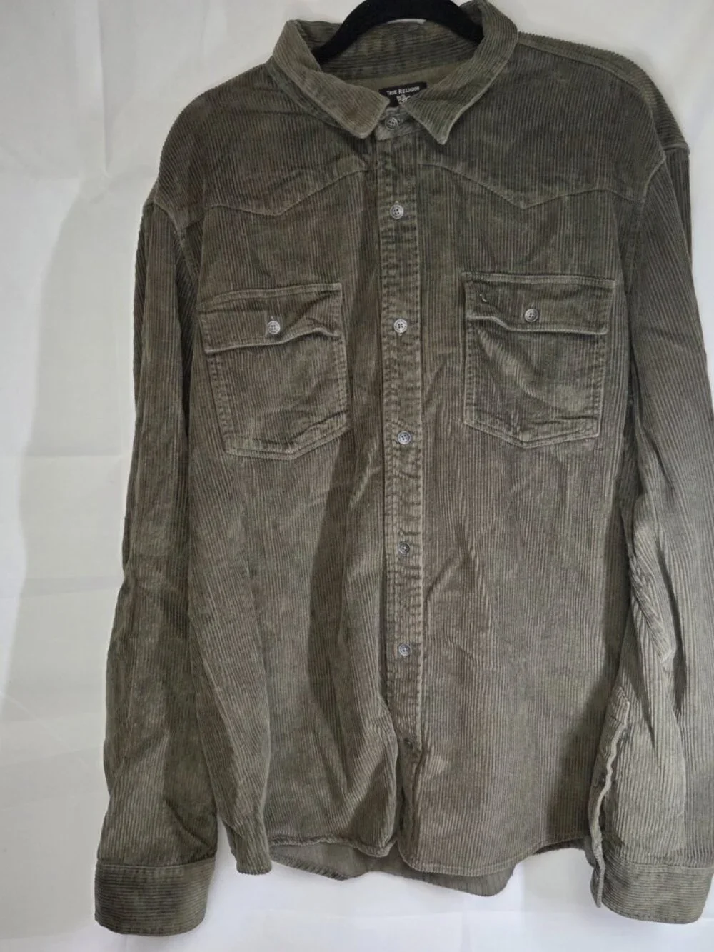 True Religion Western Button Up XXXL Corduroy Shirt Jacket Mens 100 Cotton Green
